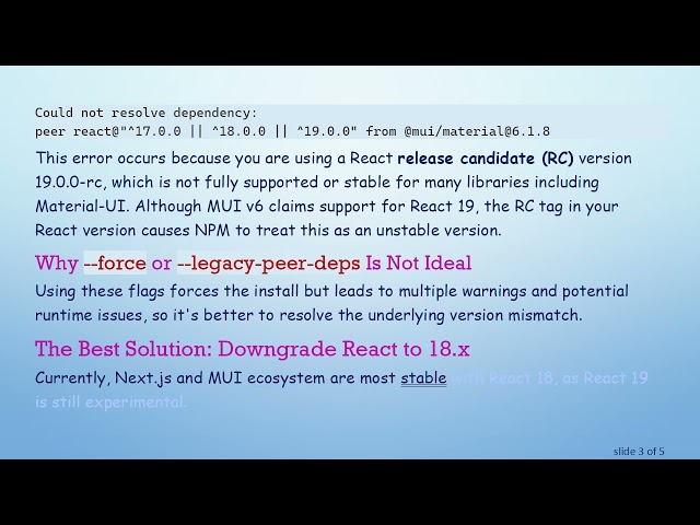 How to Fix @ mui/material Installation Issues in Next.js with React 19