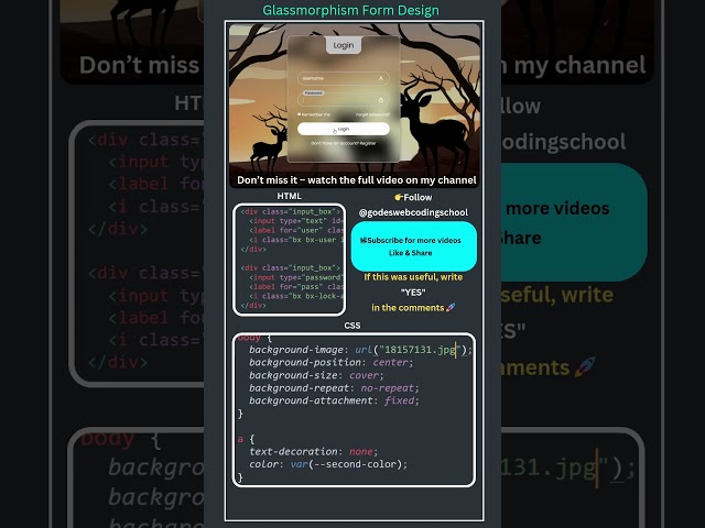 Glassmorphism Login Form using HTML & CSS 😍 | UI Design #shorts